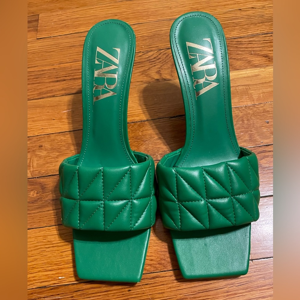 Zara Green Quilted Heels